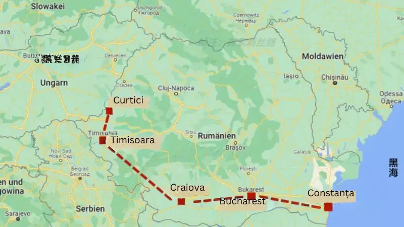 Routes that CR express pass within Romania：